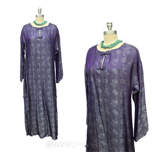 Vintage Blue Dragon Rita Stein Cheongsam Maxi Dress Size S Blue Silk Blend